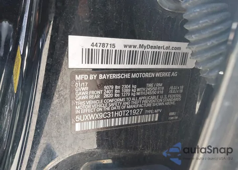 2017 BMW X3 xDrive28I z USA, uszkodzony, nr VIN 5UXWX9C31H0T21927